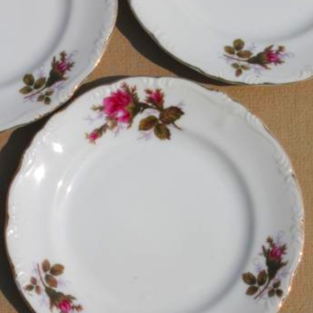 vintage Japan moss rose china plates, tea service cake plates set of four